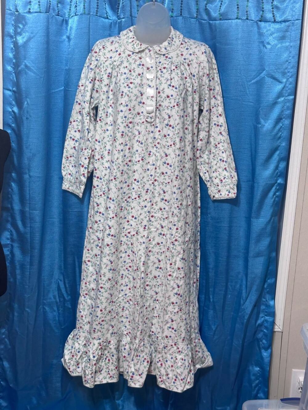 Vandemere Nightgown Womens M White Floral Lace Long Maxi Ruffle Multicolor Hem